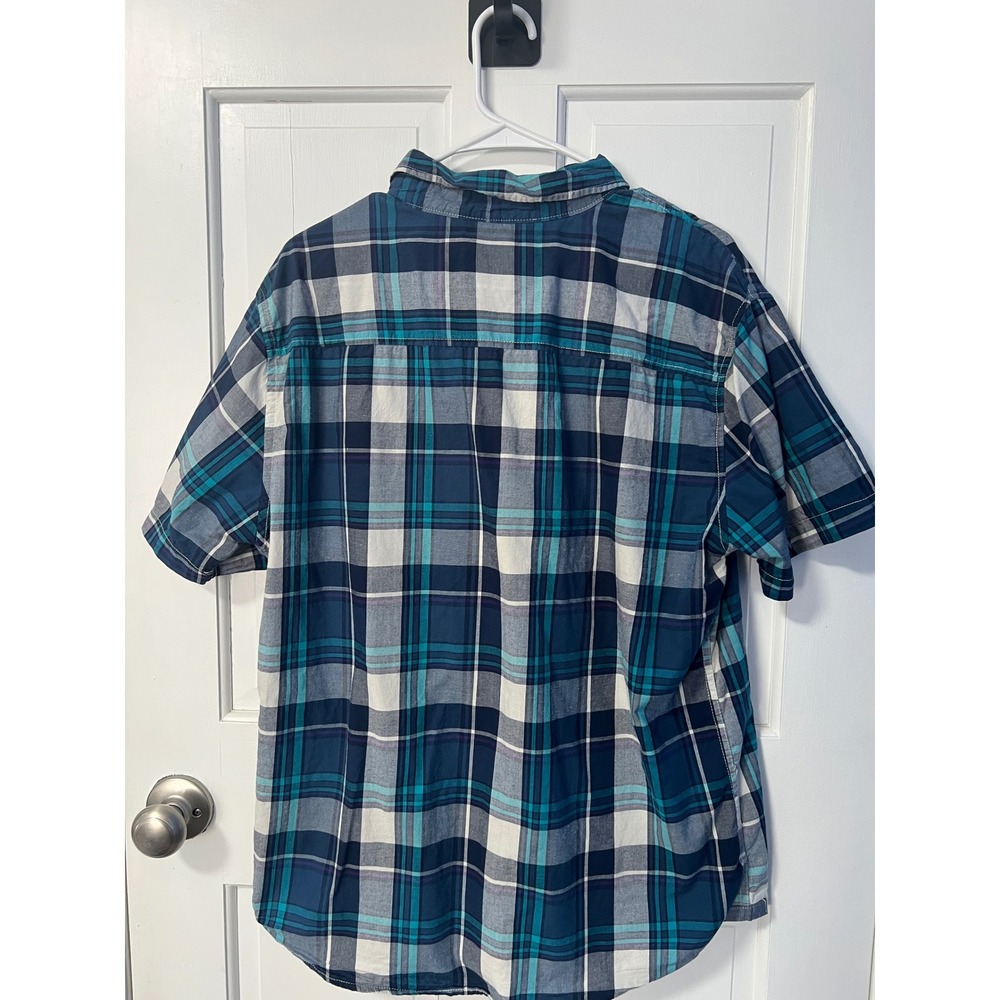 Aeropostale Men Blue Teal Plaid Short Sleeve Button Down Shirt Size Large Cotton - Picture 4 of 6